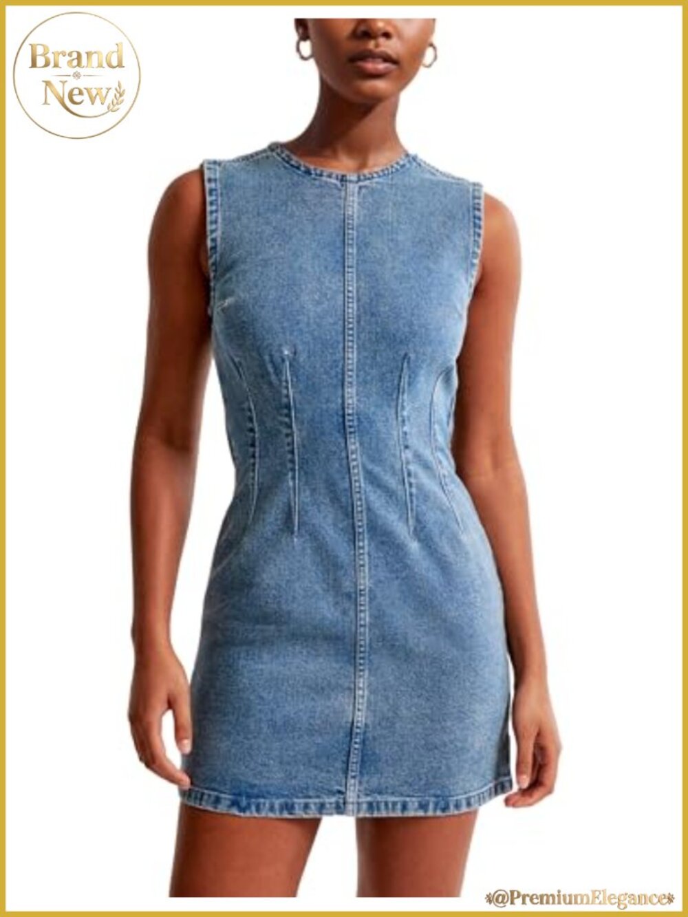 Sleeveless Denim Mini Dress Waist Tucks Back Zipper Tank Jean Dress
